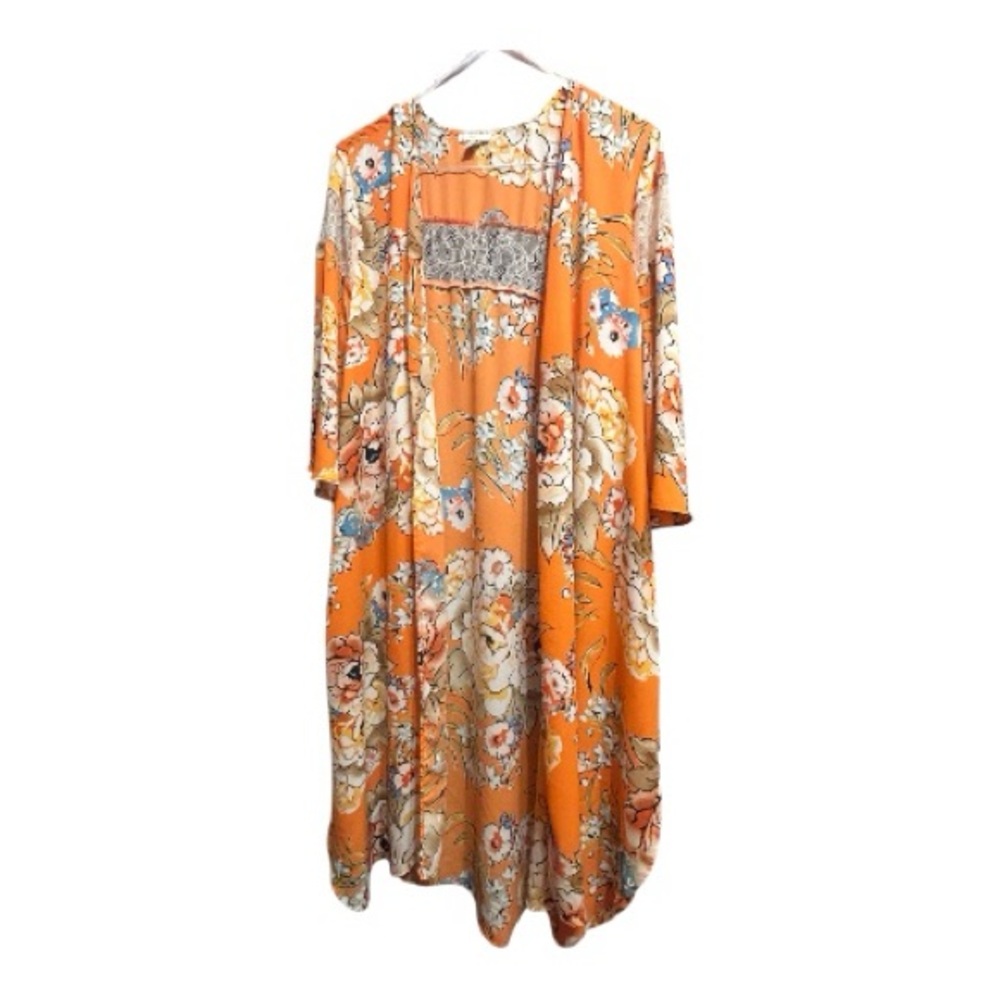 Floral Orange Women's Robe open kimono style  large